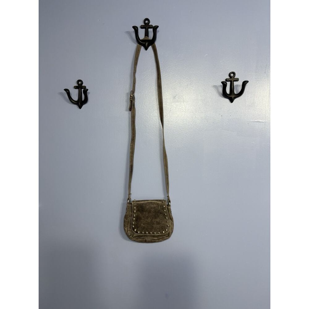 Carlo Cecchini Roma Small Brown Studded Leather Boho Crossbody Bag